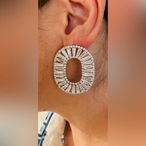 Natasha  Swarovski Baguette Round Earring